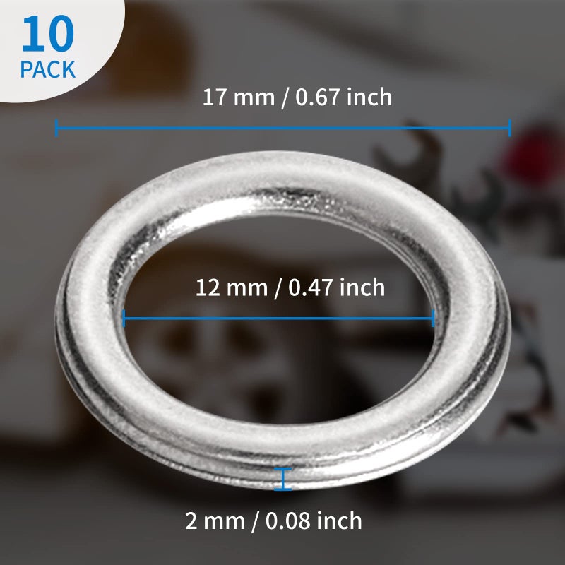 AOIT M12 Transmission Drain Plug Gasket Fits for Toyota 4Runner Lexus GX460, IS250, IS300, IS350, SC300, SC400, Replacement for the Part# 35178-30010, 10 Pack - Image 2